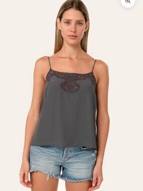 Lace-Trim Spaghetti Strap Cami Top - Charcoal